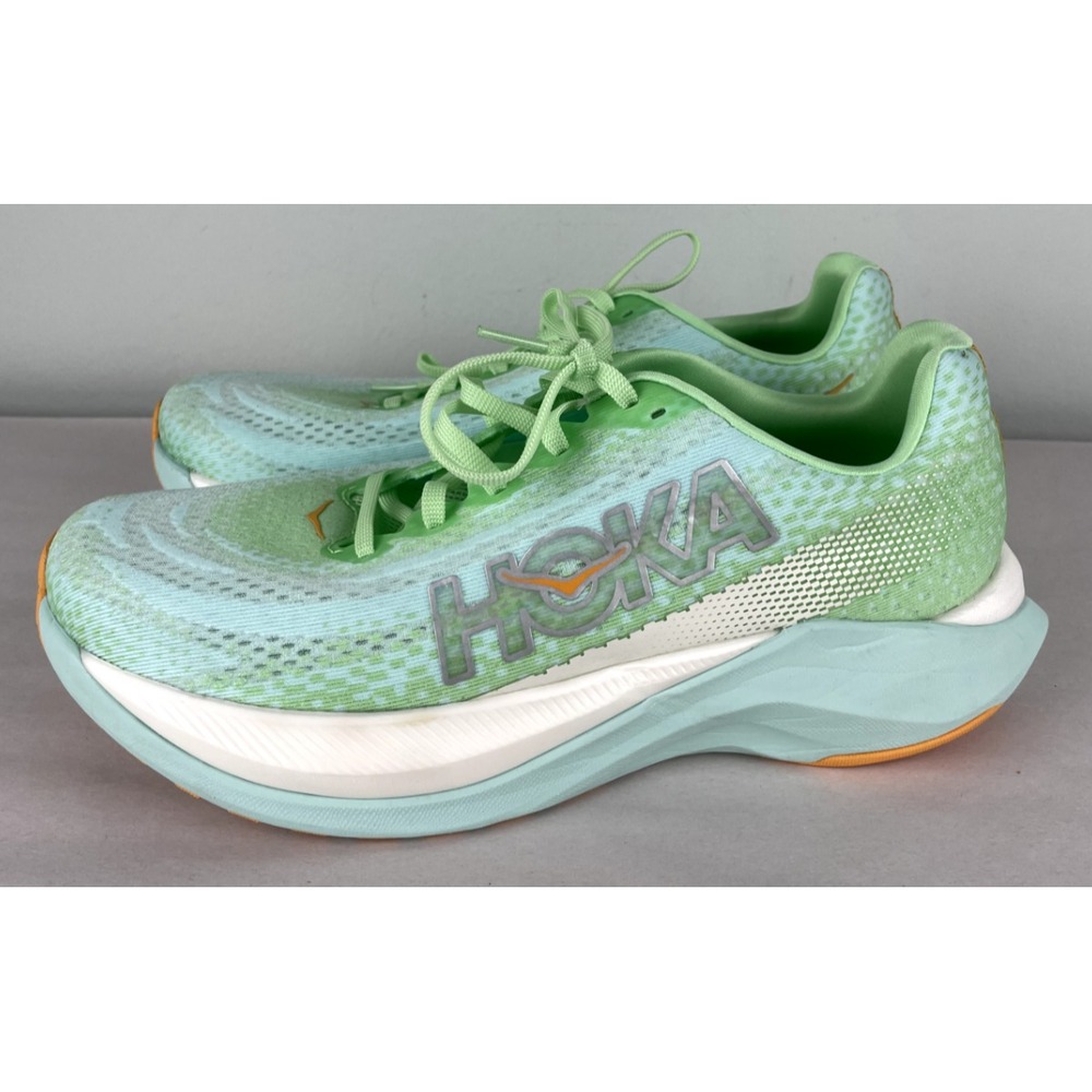 Hoka Shoes Womens 9.5B Mach X Teal Shimmer Mermaid Lime Glow Ocean Cushion Run